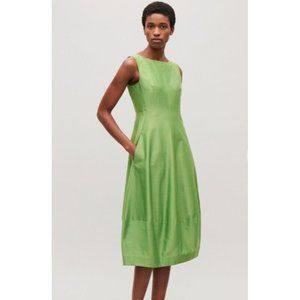 COS Iconic Cocoon Dress Silk & Cotton Blend EU 36 US 4 Green Sleeveless Pockets
